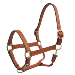Adjustable Full Grain Natural Leather Horse <b>Halter</b> Premium Hand Stitched High Gloss Black Edge Brass Fittings High Gloss Black - Product Image 1