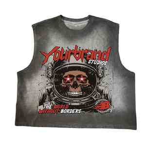 Streetwear Oversized <b>Cropped</b> Gym Tank <b>Top</b> Custom Cut Off Sleeveless T-shirt Printing Muscle Shirt Acid Wash Graphic <b>Men</b> Vest - Product Image 3
