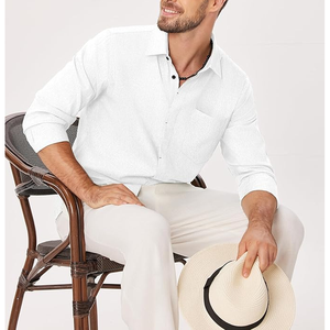 ชุดเดรสสำหรับผู้ชาย, ชุดเดรสผ้ายืดกันเปื้อนพร้อมกระดุมย้อมด้วยเส้นด้ายระบายอากาศได้ดีสำหรับฤดูใบไม้ผลิ - Product Image 5