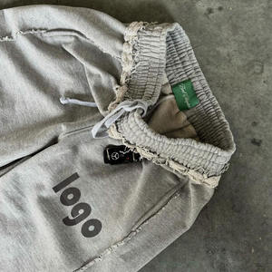 Pantalones de chándal de pierna ancha holgados con lavado ácido de cintura alta de gran tamaño, ropa de calle personalizada, pantalones de chándal con diamantes de imitación - Product Image 5