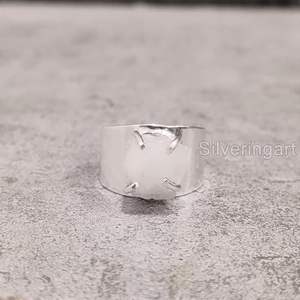 Anillo de Plata de Ley 925 Hecho a Mano con Piedra Lunar Arcoíris Natural, Anillo de Banda Ancha con Piedra de Nacimiento de Junio para Mujer - Product Image 4