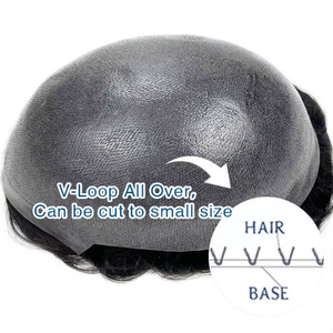 Prothèse capillaire pour hommes, cheveux humains raides, ondulés et texturés, base en PU à peau fine, unités V-loop, implant capillaire pour hommes - Product Image 3