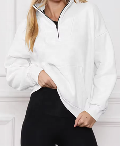 <b>Bulk</b> Wholesale Winter Half Zip Stand Neck 80 Cotton 20 Polyester French <b>Terry</b> Hoodie - Product Image 4
