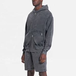 Fabricant de vêtements vente en gros sweat à capuche à double fermeture éclair vintage personnalisé lavage à l'acide zip up sweats à capuche en éponge française - Product Image 3
