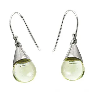 Boucles d'oreilles pendantes en forme de larme en argent avec pierre précieuse jaune, boucles d'oreilles pendantes tendance - Product Image 2