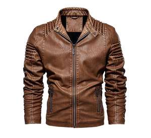 ODM Veste de moto motard en cuir de mouton véritable de haute qualité pour hommes, coupe-vent à fermeture éclair, grande taille - Product Image 1