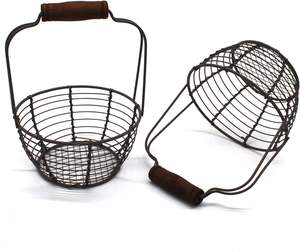 Metal Wire Mini <b>Egg</b> Baskets Rust Gathering Baskets with Wooden Handle Country Vintage Style <b>Storage</b> Baskets Set of 2 - Product Image 2