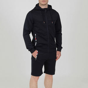 Logotipo personalizado Bordado personalizado Ropa con logotipo Chaqueta corta y con capucha Jogger conjunto de dos piezas de verano Pantalones cortos conjunto de hombres deporte conjunto corto - Product Image 1