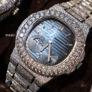 Reloj de Lujo para Hombre, Estilo Hip Hop, Acero Inoxidable, Diamantes Personalizados, Movimiento Mecánico, Esfera Analógica, Correa de Cuero y Cristal - Product Image 1