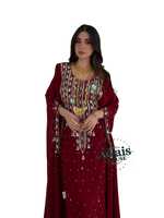 Robe Kaftan Abaya Traditionnelle Islamique AWAIS HOUSE Dubaï, Longueur au Sol, Grande Taille, Légère, Faite à la Main, Perlée, en Georgette