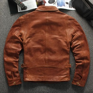Autumn Men's Light Casual Style Brown Genuine Leather Jacket American Plus Size Real Natural Sheepskin Slim Fit Canvas Coat - Product Image 4