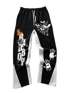 กางเกงขายาวทรงบานสไตล์ฮิปฮอปวินเทจสำหรับผู้ชาย ผ้าฝ้าย 100% ปรับแต่งได้ เหมาะสำหรับวันฮาโลวีน - Product Image 1