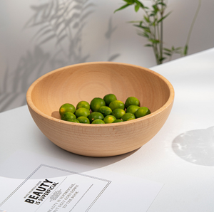 Saladier en bois de hêtre écologique, léger, rond, technique polie, pour les fêtes d'enfants - Product Image 2