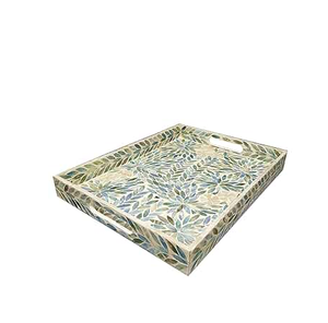 ถาดเสิร์ฟขนมทรงกลมทำด้วยมือถาดหวายและแม่ของไข่มุก - Product Image 6