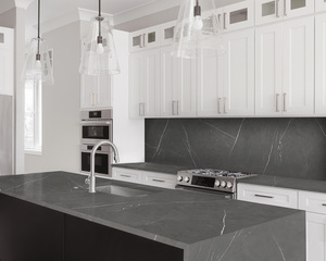 Plans de travail contemporains en quartz Calacatta, résistants au feu et écologiques, pour cuisines et salles de bain, prédécoupés sur mesure - Product Image 1