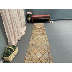 2.1x12 ft Turkish Vintage <b>Rug</b>, <b>Runner</b> <b>Rug</b>, Brown Herki Floral <b>Rug</b> - Product Image 4