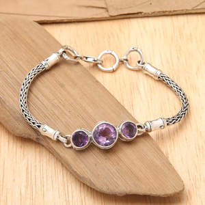 Pulsera Boho Delicada de Plata de Ley 925 con Amatista Grabada, Estilo Cristiano, Unisex, Precio al por Mayor - Product Image 4