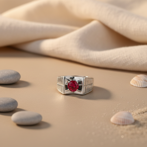 Men's Silver Ruby <b>Ring</b> Geometric Marquise Cut Fine Jewelry with Genuine Ruby Stone IGI Certified Rhodium Plated and <b>Set</b> - Product Image 2