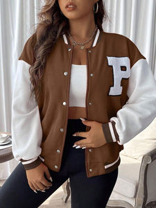 Chaqueta de béisbol Letterman Varsity hecha a medida de la mejor calidad para mujer Botón de brazo de cuero con material de relleno de algodón - Product Image 6