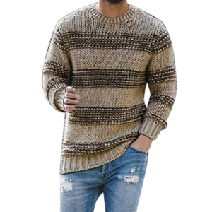 100% Cotton Casual Breathable Pullover Sweater Striped Neck Knitted <b>Cardigan</b> Latest Winter ODM Design Flat Knitted Technique - Product Image 1