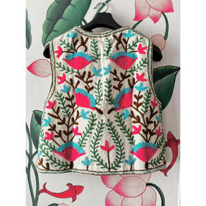 Pink Embroidered Summer <b>Gilet</b> Long Outer Wear with Rabbit <b>Fur</b> and Knitted Wool <b>Plus</b> <b>Size</b> Decorated with Buttons - Product Image 2