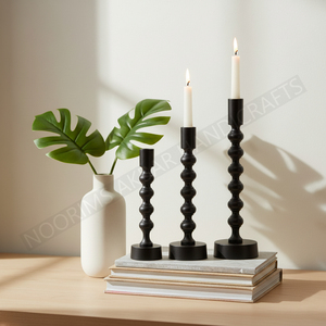 Bougeoirs modernes en aluminium, lot de 3, décoration de centre de table de fête de mariage, design fait main, finition noire, qualité d'exportation, nouvel arrivage - Product Image 4