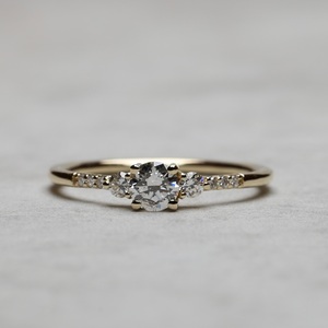 5mm Brilliant Cut Diamond Engagement <b>Ring</b> | White <b>Solitaire</b> Side Diamonds | Sterling <b>Silver</b> 18K Gold Plated Minimalist <b>Ring</b> - Product Image 1