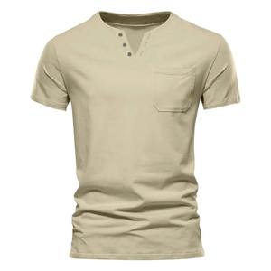 T-shirt pour homme en coton pur, col en V, épaissi, col rond, manches courtes, trois aiguilles, demi-manches - Product Image 1