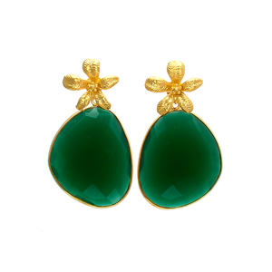 Pendiente de Plata de Ley 925 con forma de ónix, Gema ónix verde - Product Image 1