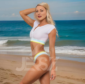 Adventure Swim <b>Women's</b> Two Piece Summer Sexy High Waist Tank <b>Top</b> Tee V-Strings Bikini Bottom Custom Spandex/Polyester See <b>Mesh</b> - Product Image 3