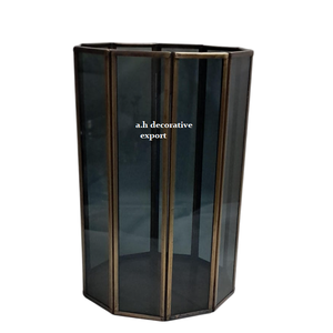 Farol de Vidrio Azul/Ahumado con Marco de Latón, Portavelas de Metal para Velas Votivas y de Té, Decoración del Hogar, Centro de Mesa para Bodas, Portavelas - Product Image 2