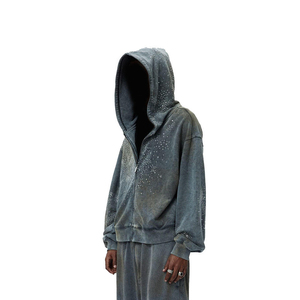 Pull-over à logo personnalisé pour hommes, sweats à capuche respirants avec strass pour hommes, dernière conception, sweats à capuche lourds pour hommes, 100% coton polaire - Product Image 5