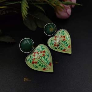 Silver Replica Earring Sliver <b>Oxidized</b> Hand Painted Earrings With Monalisa Stone Girls Wear Casual Party Wear and Gifted - Product Image 4