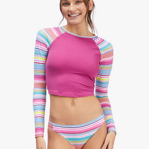 <b>Womens</b> Custom Crop Top Rash Guard Long Sleeve OEM Print Compression Surf <b>Shirt</b> Quick Dry <b>Beach</b> Rush Guard Swimwear Cropped Blank - Product Image 1