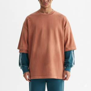 Ropa informal de calle para hombre, camiseta de manga larga, manga doble, estilo de dos piezas - Product Image 5