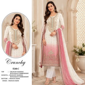 Conjunto de Kurti y Pantalón de 3 Piezas Estilo Pakistaní, Salwar Kameez con Bordado Intenso y Tela Acolchada, 4 Colores, Blanco Degradado, Venta al Por Mayor 2026 - Product Image 1