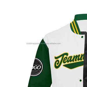 Chaqueta universitaria personalizada con cuello levantado y logotipo en la parte delantera, combinación de cuero y lana bordada con nombre de marca para promociones - Product Image 5