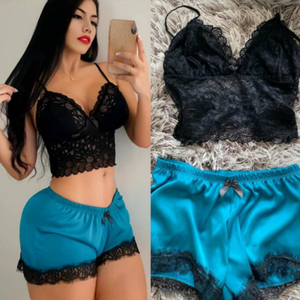Conjunto de lencería de 2 piezas de encaje de microfibra de bambú transpirable para mujer, camisola elegante con cintura elástica, pantalones cortos, Camisón con lazo en la parte delantera - Product Image 6