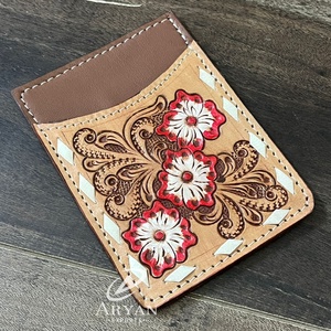 Nuevo 2025 diseño Floral hecho a mano bolsillo frontal bloque RFID tarjetero Delgado billetera elegante mano Tooled cuero de vaca Unisex tarjetero - Product Image 1