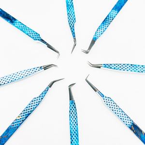 แหนบต่อขนตาปลายเป็นเส้นใยสีดำแบบมืออาชีพแหนบต่อขนตาสีฟ้าเคลือบด้วยกระดาษสำหรับเพิ่มวอลลุ่มขนตาพลาสม่า - Product Image 3