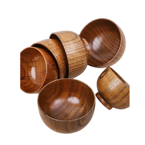 Bols de service en bois d'acacia avec impression émaillée, forme ronde, pour la maison, les hôtels, la table, la vaisselle, la cuisine, les bols de service pour aliments - Product Image 6