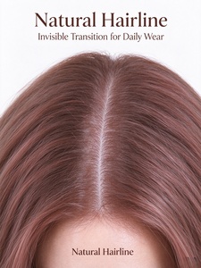 Perruque en fibres synthétiques rose-brun, longue et ondulée, avec racine naturelle, bonnet respirant, légère, pour usage quotidien - Product Image 5
