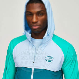 Veste coupe-vent pour homme avec col montant, logo sur le devant, capuche, tissu tissé respirant à séchage rapide, coupe-vent, activités de plein air en hiver - Product Image 6