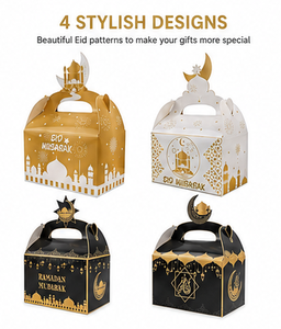 Custom <b>Ramadan</b> Mubarak Paper <b>Gift</b> <b>Box</b> with Handle Gold Foil Eid Mubarak Packaging for Candy and Chocolate Wholesale Packaging - Product Image 3