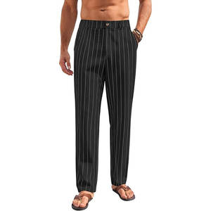 กางเกงวอร์มผ้าฝ้ายลายทางสำหรับผู้ชายกางเกงวิ่งฟิตเนสวิ่งแบบลำลองผ้ายืดเอวสูงด้านหน้าแบน - Product Image 1