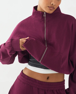 ODM personalizado de algodón pesado de lana de hombro caído cuello simulado cremallera completa señoras sudaderas con capucha de gran tamaño sudadera de mujer - Product Image 3