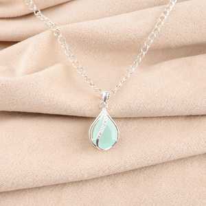 Aqua Chalcedony 925 Sterling Silver 14K Gold Plated Pear Pendant IGI Certified Unique Design Handmade Gemstone <b>Necklace</b> Elegant - Product Image 1