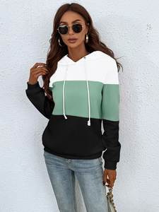 เสื้อฮู้ดแบบสวมหัวพิมพ์ลายบล็อกสีสำหรับผู้หญิง - Product Image 6