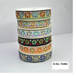 Custom made floral designed machine embroidered <b>laces</b> and in six colours for wedding dresses in 1.25 inch width for resale. - Product Image 3