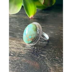 Bague en argent sterling Reda Galvan avec turquoise de la montagne Sonora, sertie de diamants ovales, or rose, romantique, taille 7.75, cadeau idéal - Product Image 4